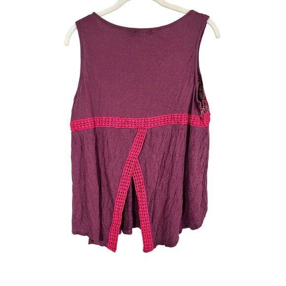 Retro Floral Tank L Purple Chevron Boho Hippie Indie Folk Colorful - Picture 7 of 9